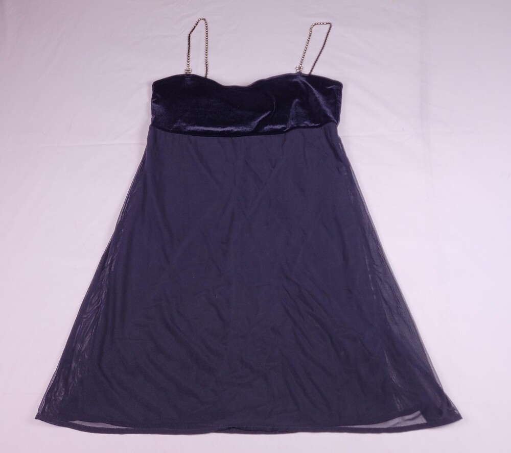 Vtg Peep Dress Womens Medium Black Velvet Mesh Rhinestone Straps Cocktail Y2K US